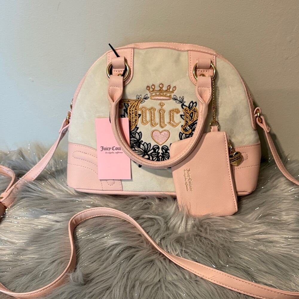 BNWT Juicy Couture Pink and White Heritage Satchel